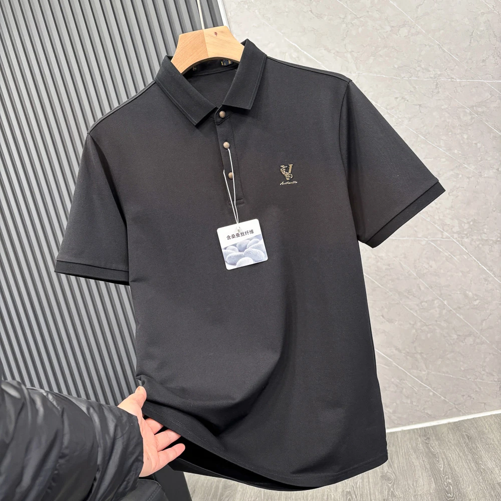 桑蚕丝珠地棉 凉感透气 品牌撤柜剪标男商务休闲翻领短袖POLO衫夏