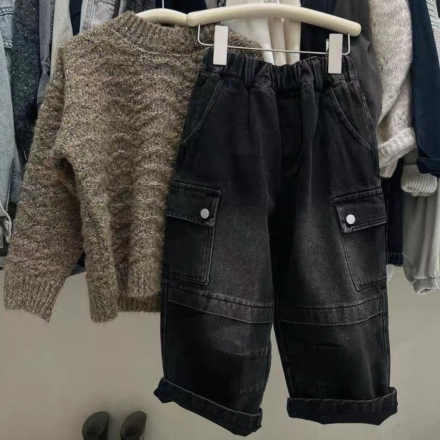 男童工装美式儿童牛仔裤2025春季新款洋气韩版百搭宽松长裤可开裆