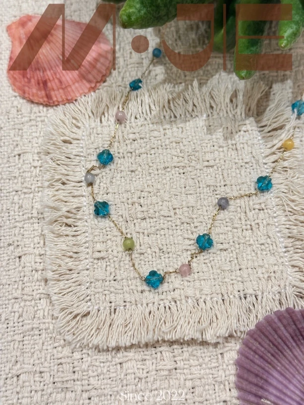 钛钢项链 『金色彩色四叶草项链』夏日多彩少女风百搭