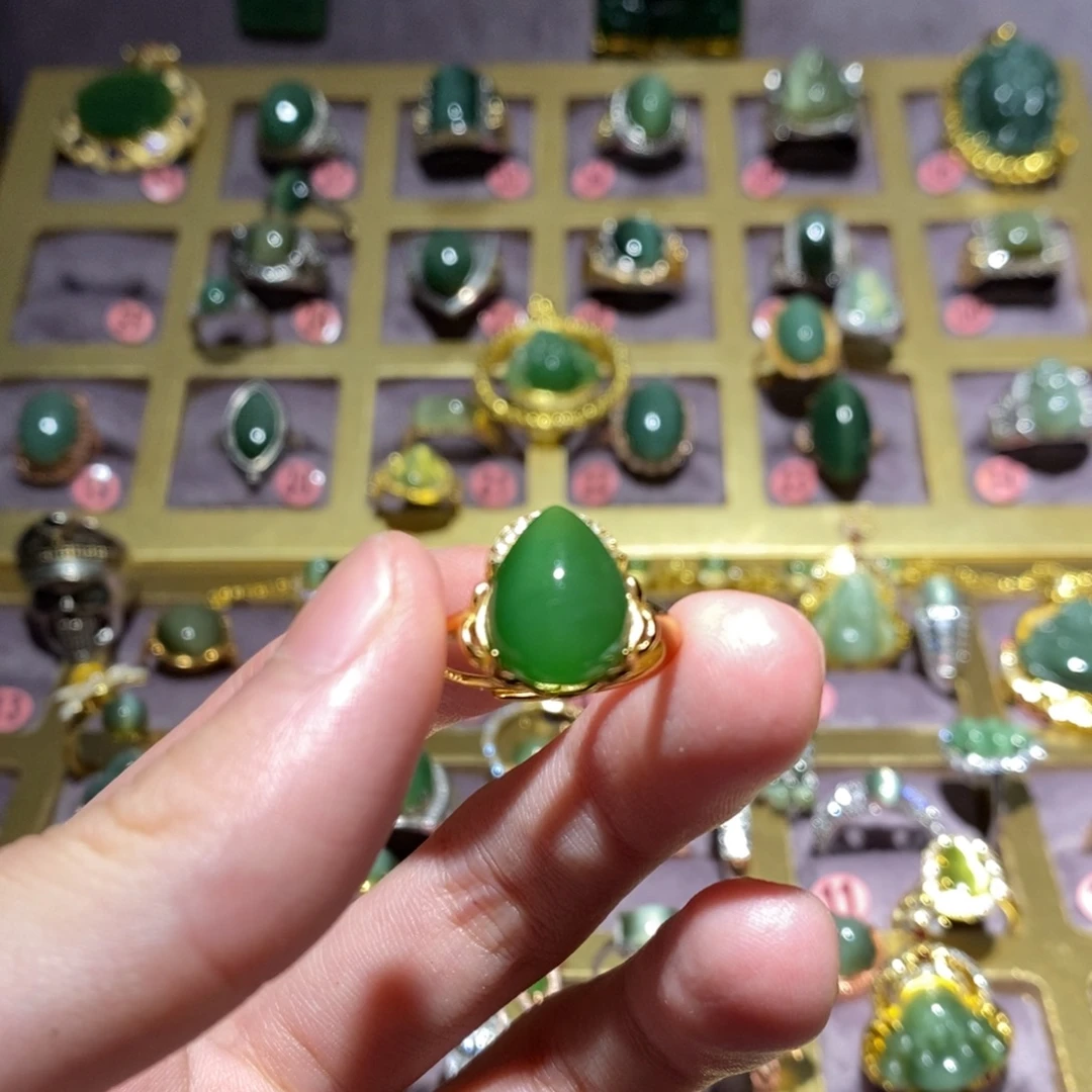 和田玉（碧玉）银S925镶嵌戒指