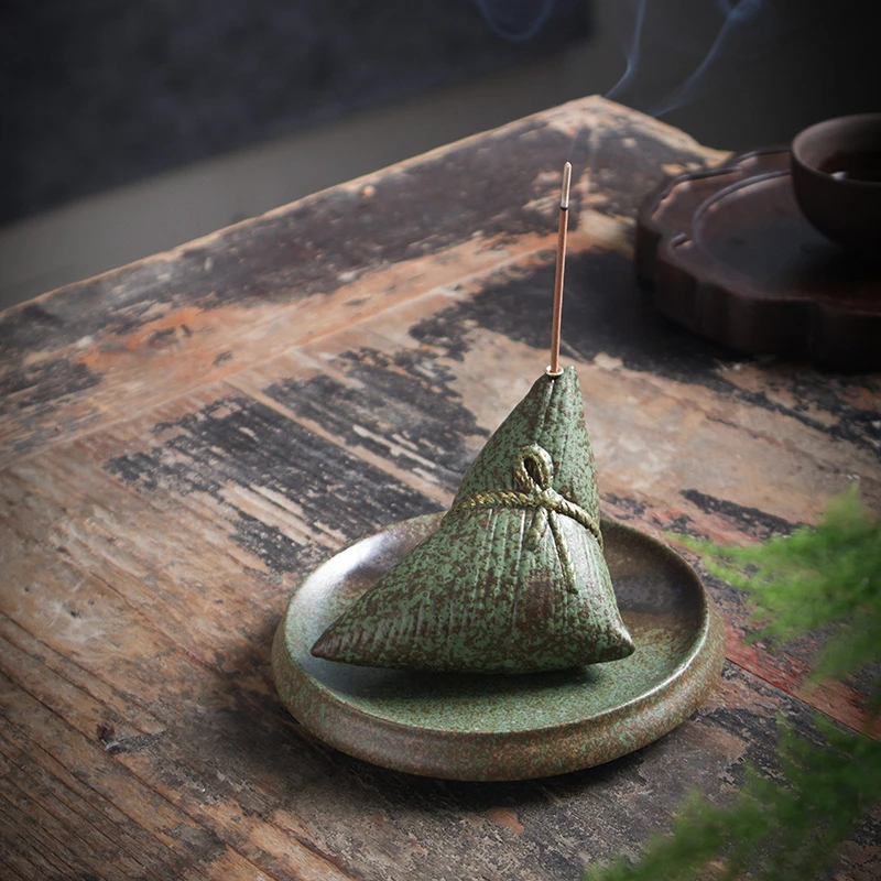 创意粽子香插陶瓷香座室内香器底座中式端午装饰茶宠个性香薰摆件