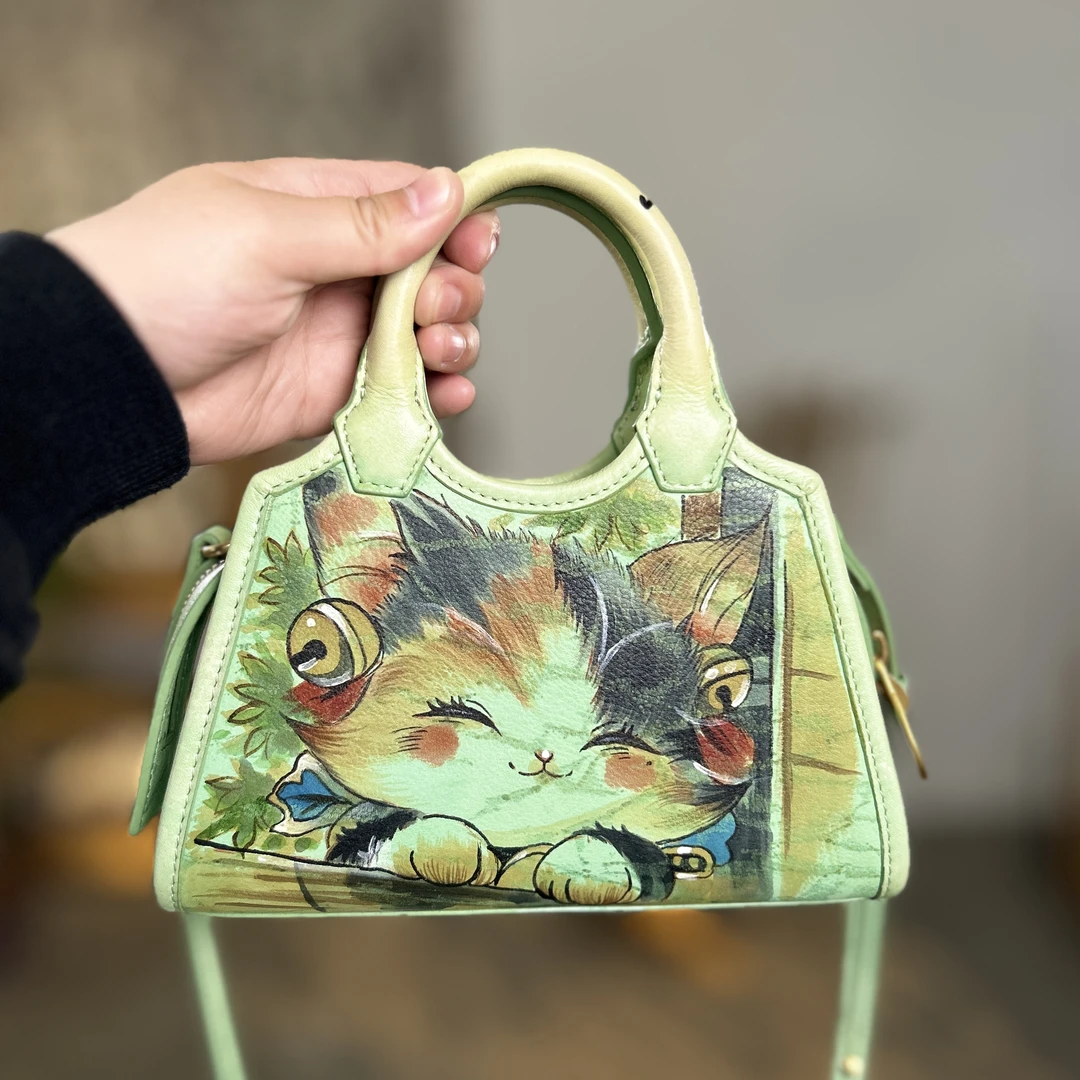 原创手工手绘真皮女包小包包斜挎包单肩包手提包手拎包【17511】