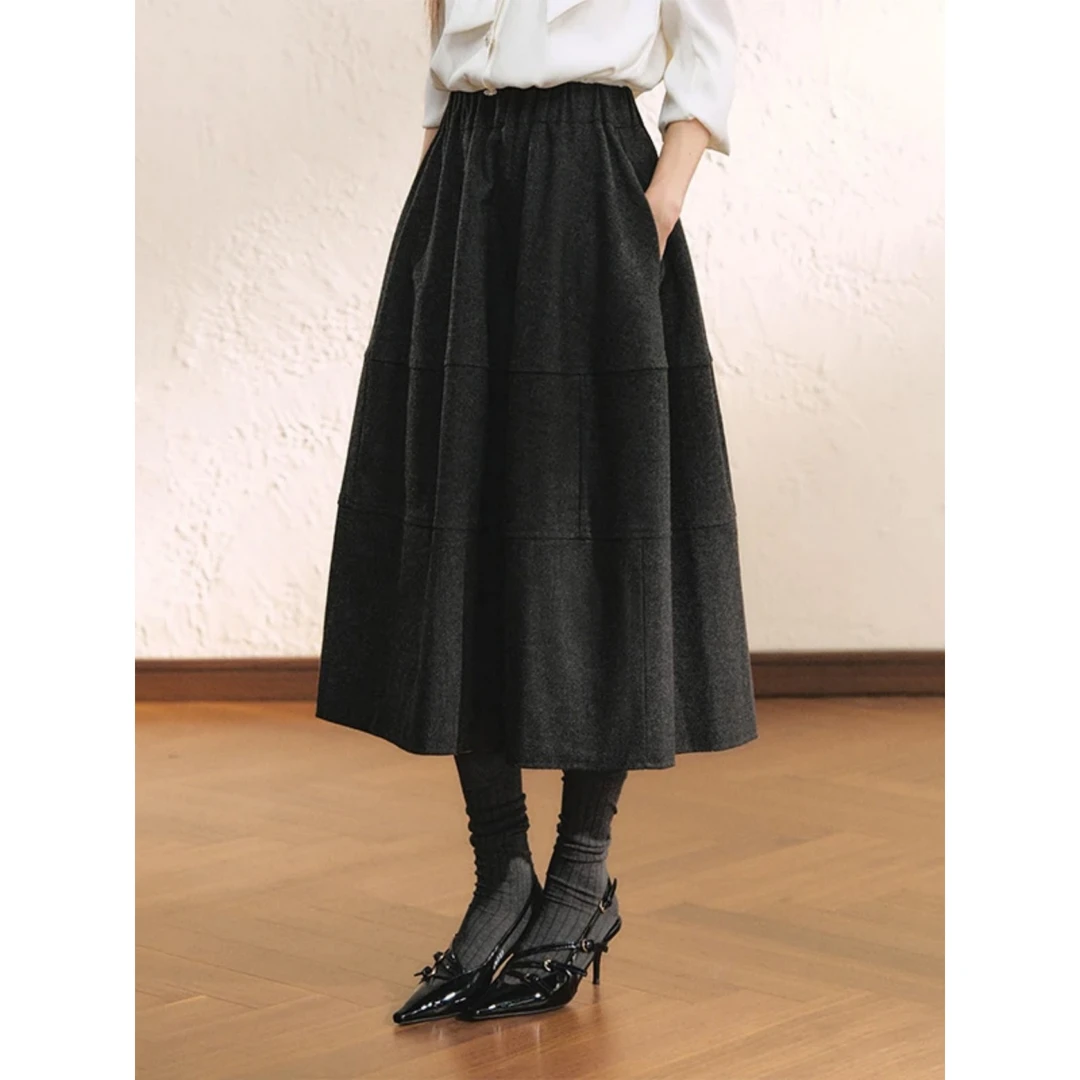 【醋酸羊毛秋冬半裙+口袋】2025新款高腰显瘦时尚半身裙女百搭裙