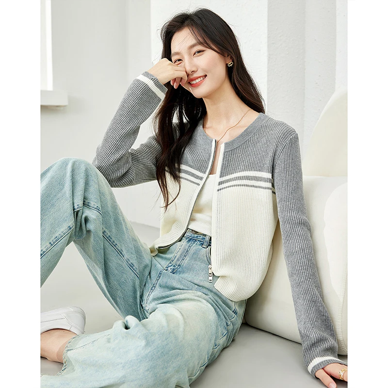 *梵希蔓简约百搭针织衫修身抽褶设计高弹上衣72896/73363