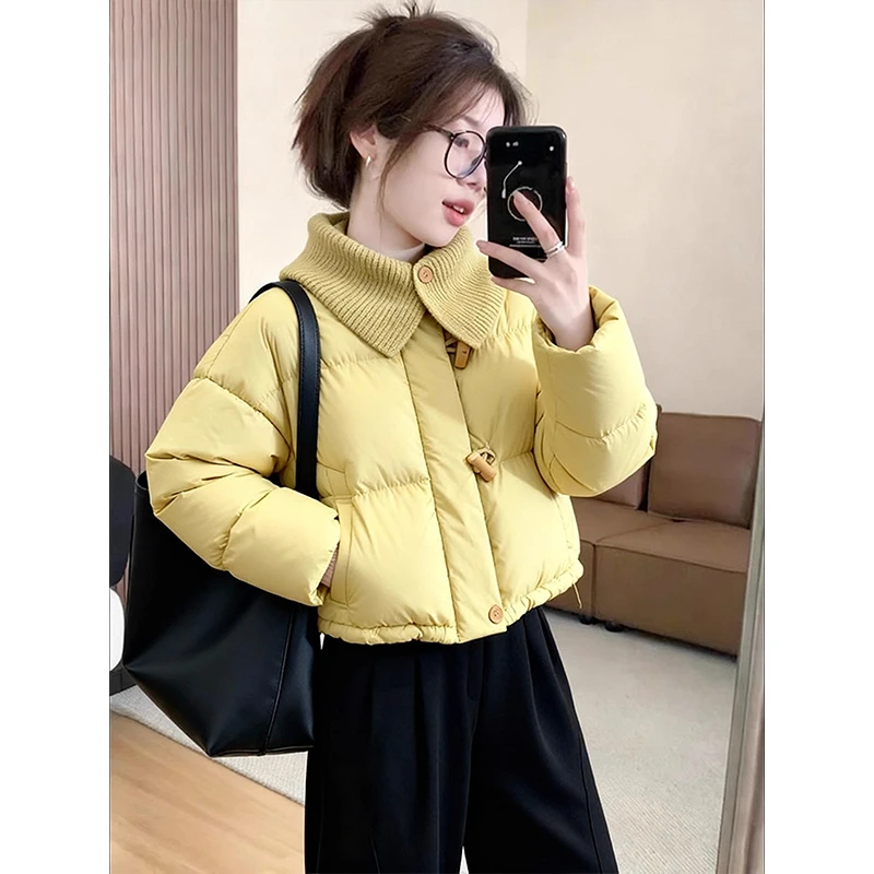 蓝色针织拼接棉服小香风棉袄2025新款爆款巨好看的冬装外套韩系