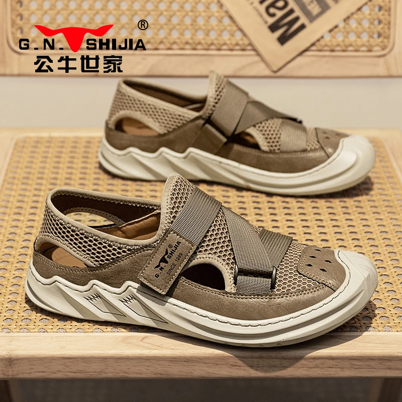 公牛世家凉鞋男款夏季外穿防滑涉水洞洞鞋户外运动镂空包头沙滩鞋