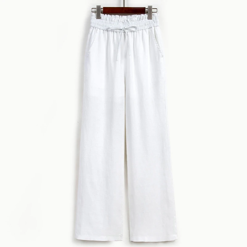 【RAIN.CUN】新款休闲亚麻长裤薄款松紧大码宽松阔腿裤QQ11729B白色