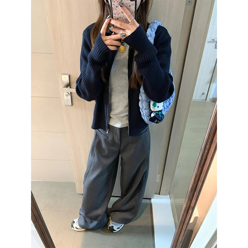 MARIE.COCO美式短款开衫外套修身针织衫上衣休闲宽松长裤套装