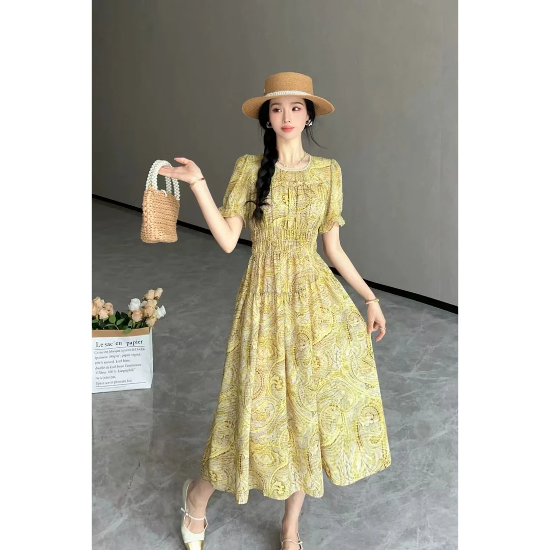 2025新款修身显瘦遮肚中长款流行独特漂亮连衣裙HJ-2139
