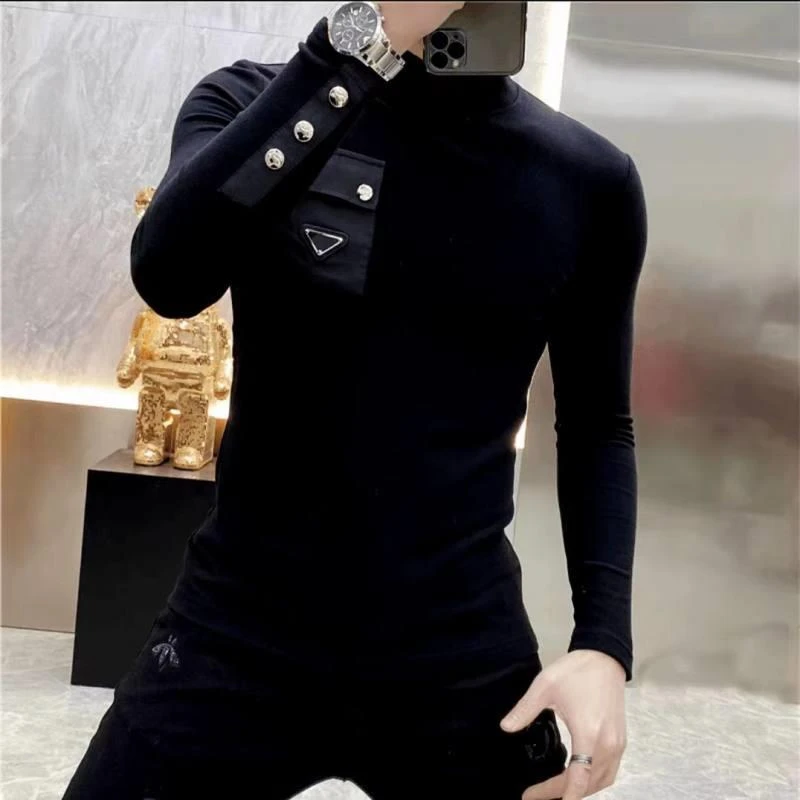 HKYC长袖运动衫男士春秋新款2025打底裤衬衫帅气时髦男孩保暖中领