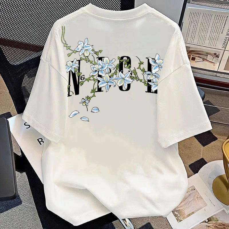 藤蔓花卉印花纯棉短袖t恤男女款设计感高街夏季休闲体恤男款