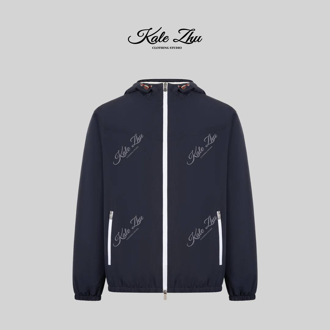 KALE ZHU男款轻薄暖绒连帽撞色拉链夹棉轻外套 KZFB3W868