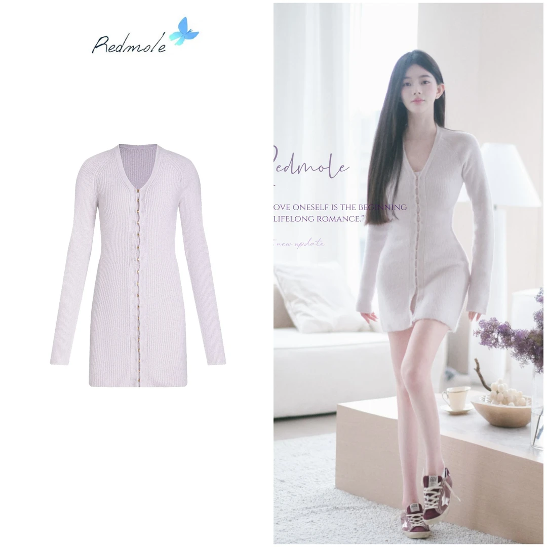 Redmole【清浅幻影】定织羊毛纱｜梦幻紫·清浅灰｜针织连衣裙