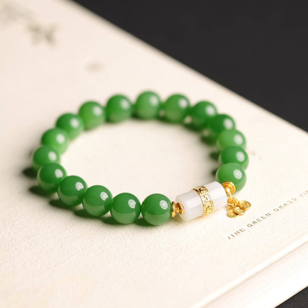 一团和气 | 珍藏级臻品和田玉粉绿手串