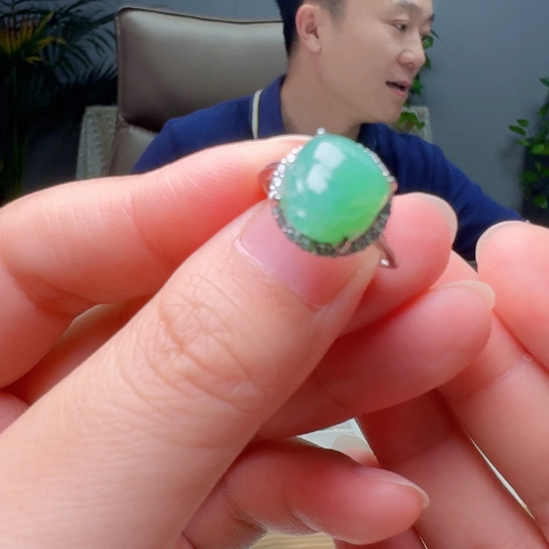 翡翠银S925镶嵌戒指天然