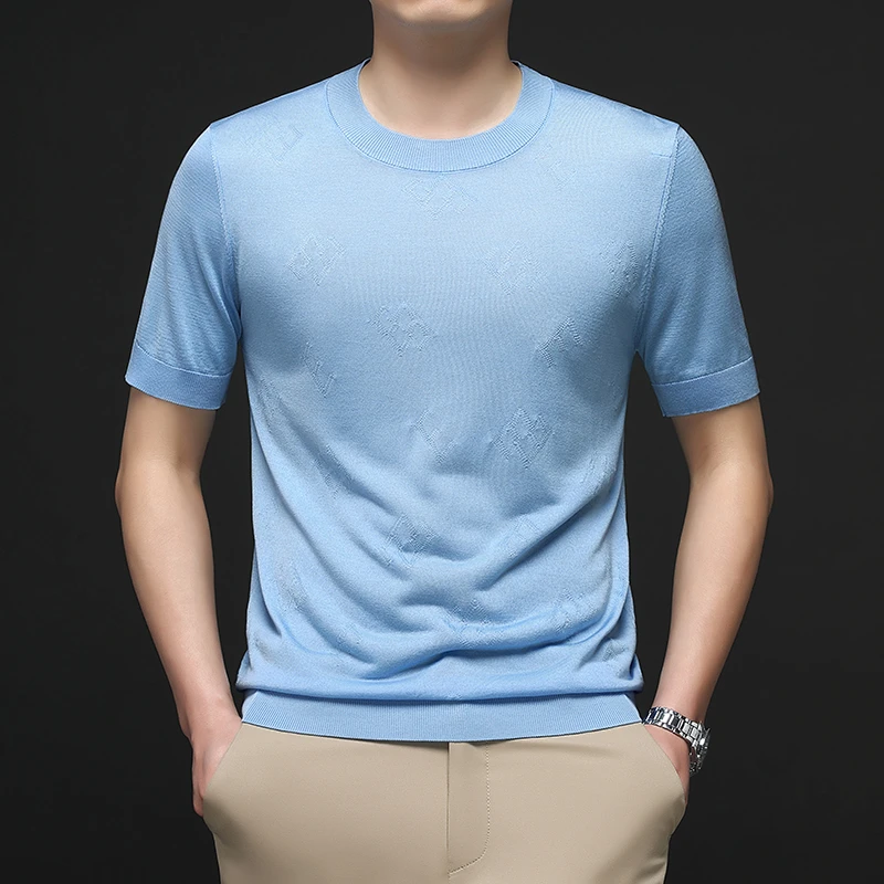 2025新款男士夏季莱塞尔天丝短袖圆领套头薄款透气短袖男款爆款