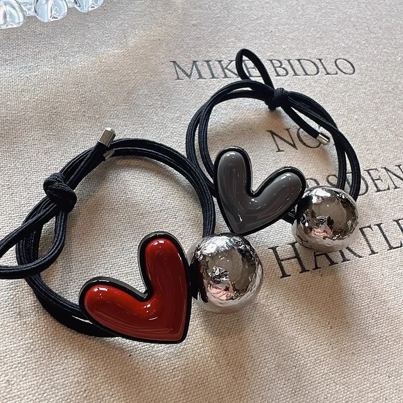 甜美爱心珠珠头绳高级马尾气质发绳黑色高弹力耐用丸子头发圈皮筋