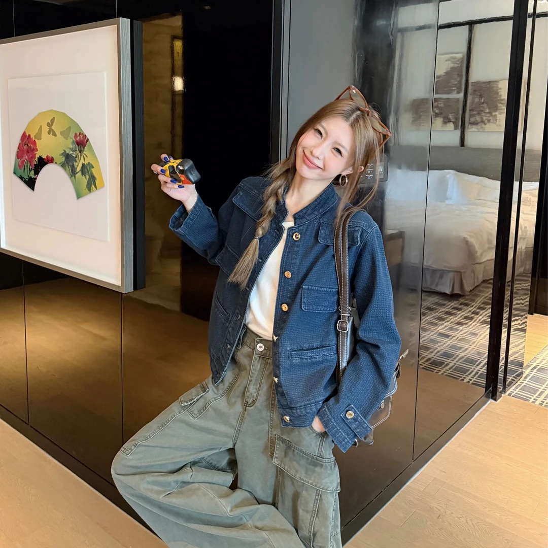 美式复古短款牛仔外套小香风夹克2025年秋新款上衣2254