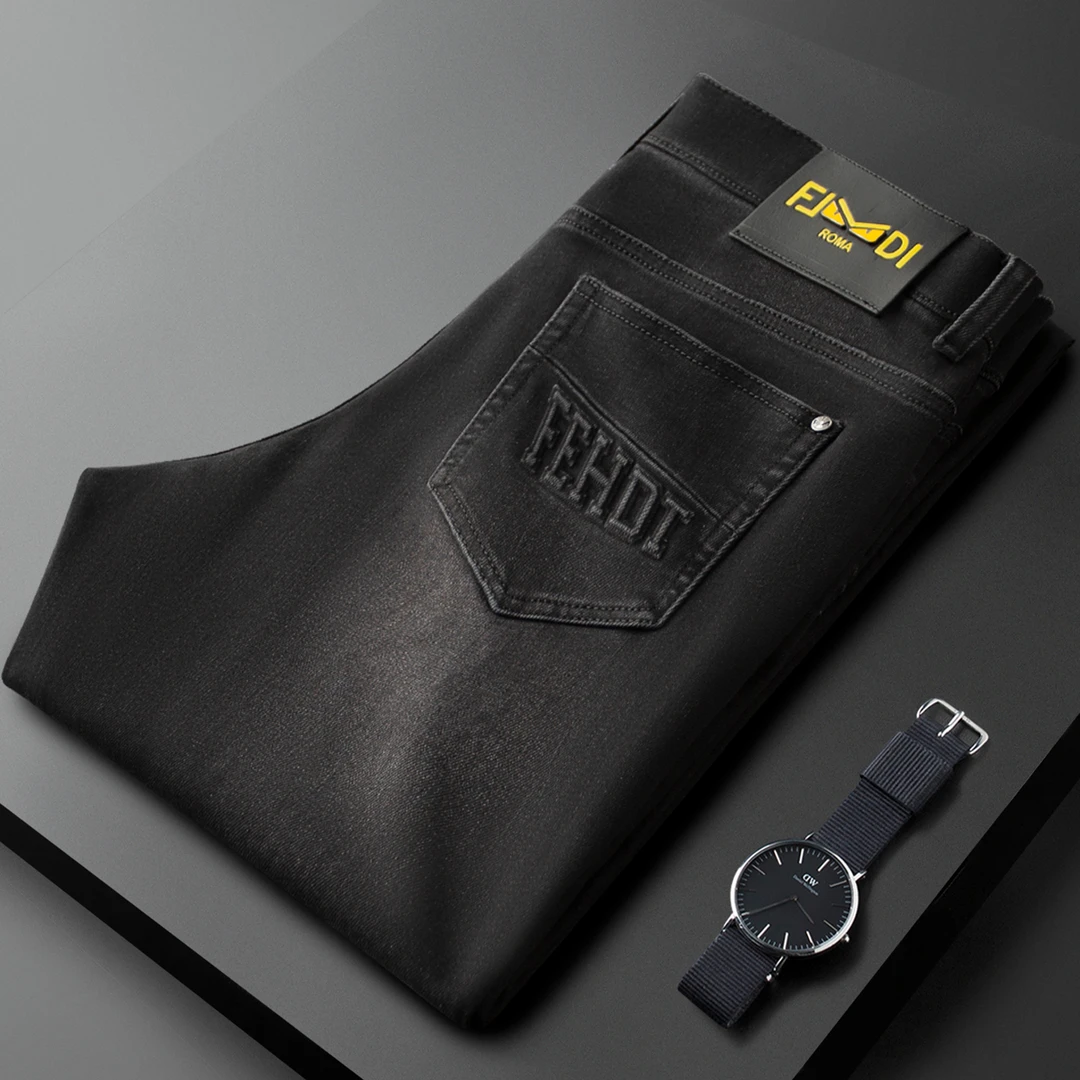 轻奢冬季厚款高端洗水深灰色牛仔裤2025新款男修身小直筒休闲裤男