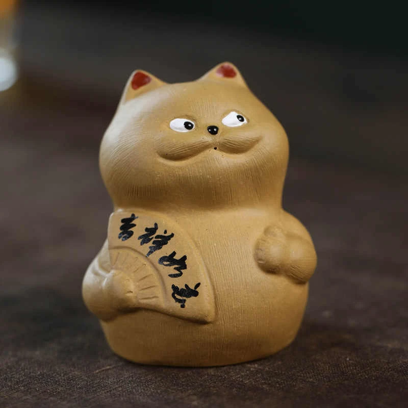 宜兴紫砂茶宠招财猫创意小猫咪茶趣茶玩家居茶香插件功夫茶具可养