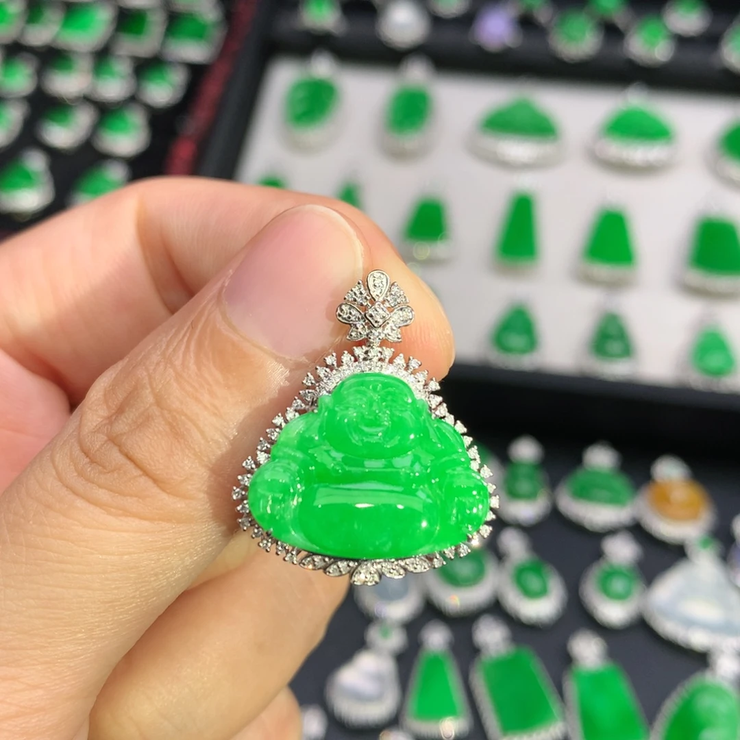 翡翠18K金镶嵌吊坠(不含链)