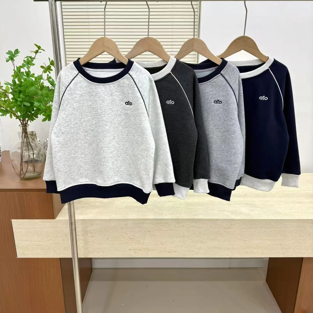 肉肉家-【字母刺绣卫衣】儿童冬季加绒撞色卫衣