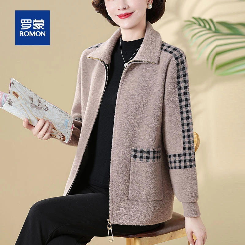 罗蒙50岁60妈妈款毛呢外套中年妇女秋装保暖夹克中老年人春秋上衣