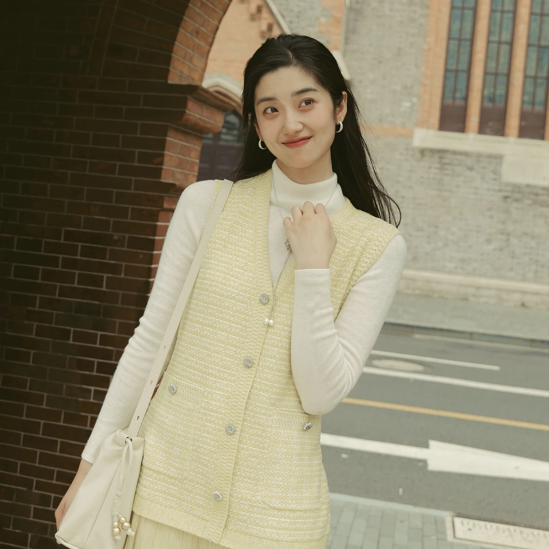 MSLAN【商场同款】新款复古风针梭拼马甲连衣裙MGAT231