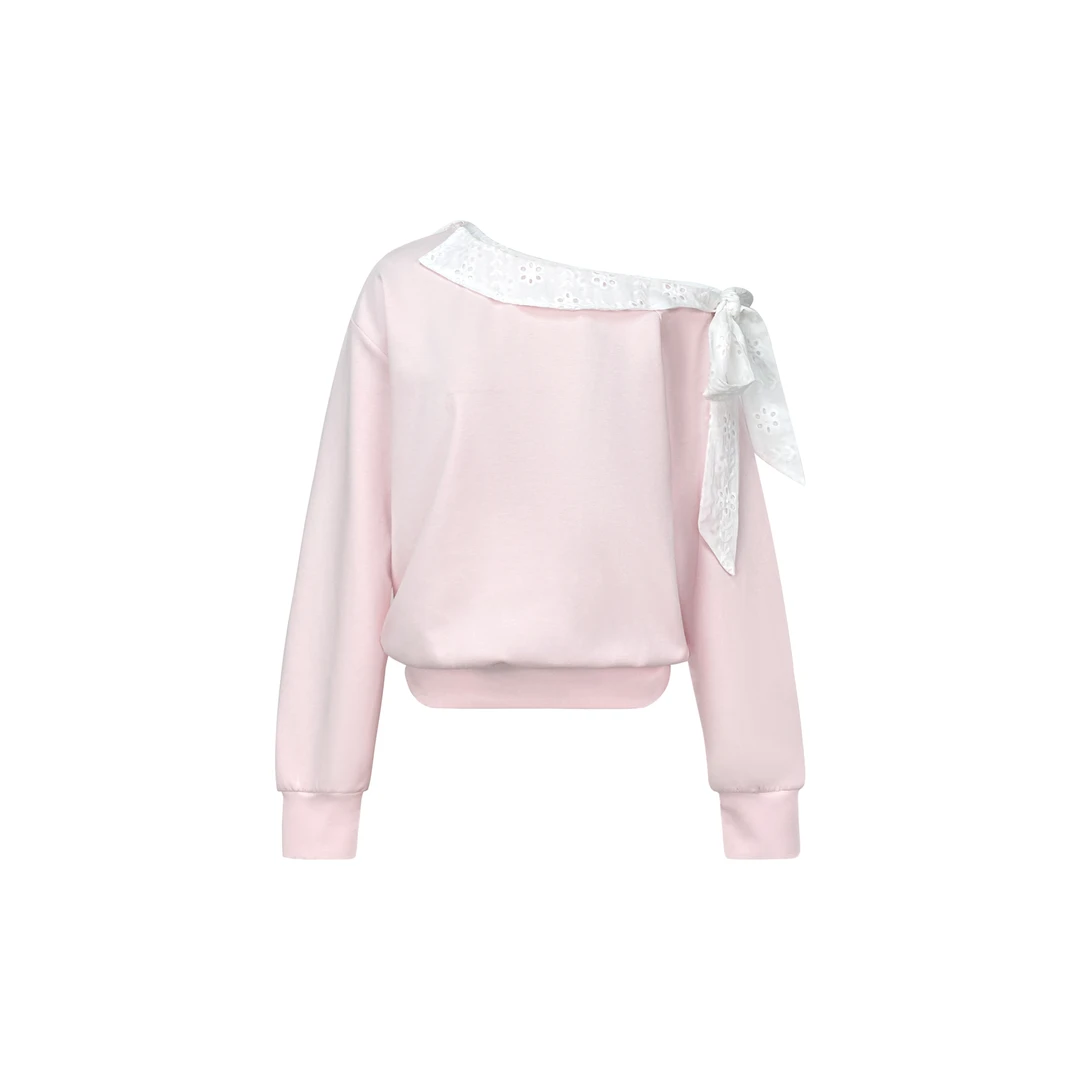 蝴蝶结斜肩卫衣+白色短裙两件套C 9079#