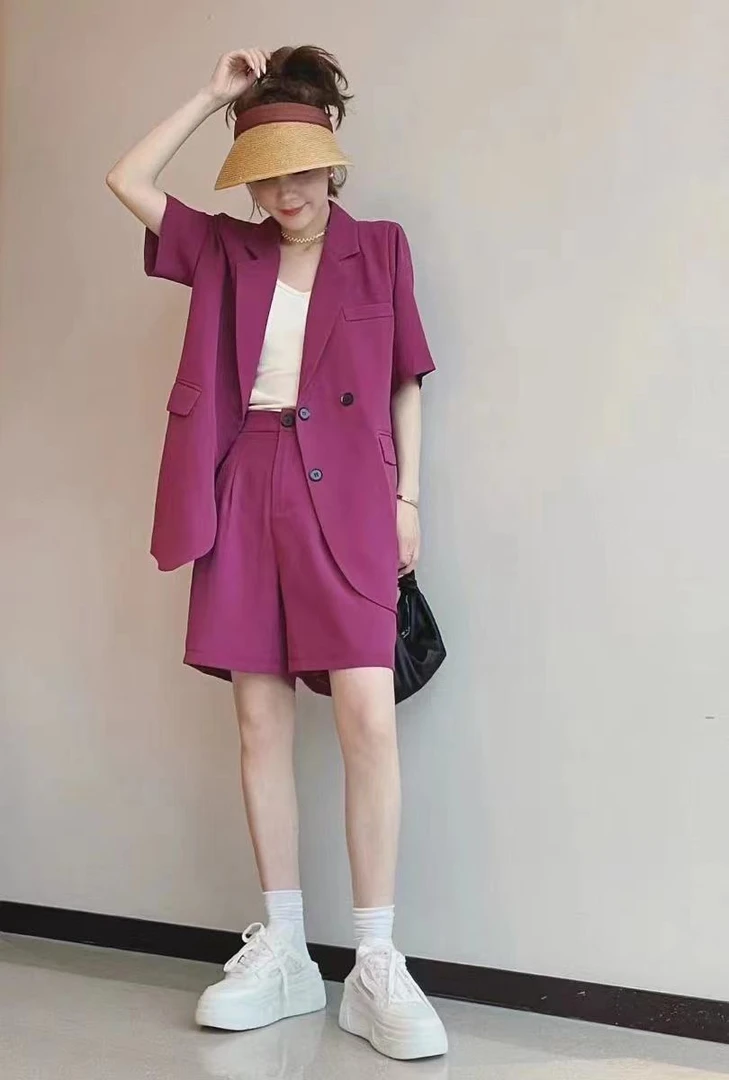 王姐专属-2025夏季新品通勤风西装短款两件套-【大MM-807】