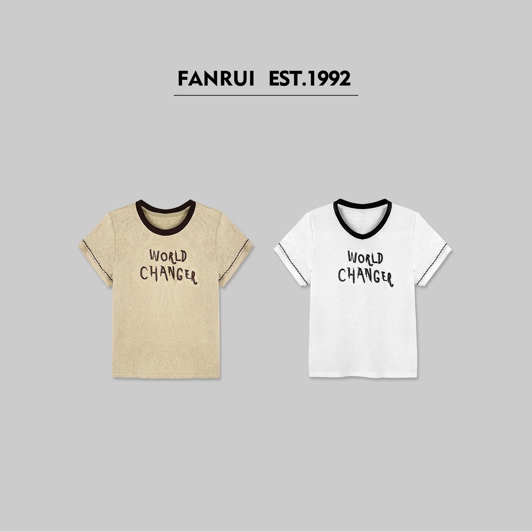 FANRUI/泛芮「米兰往事」字母刺绣设计感百搭短袖T恤LP15201