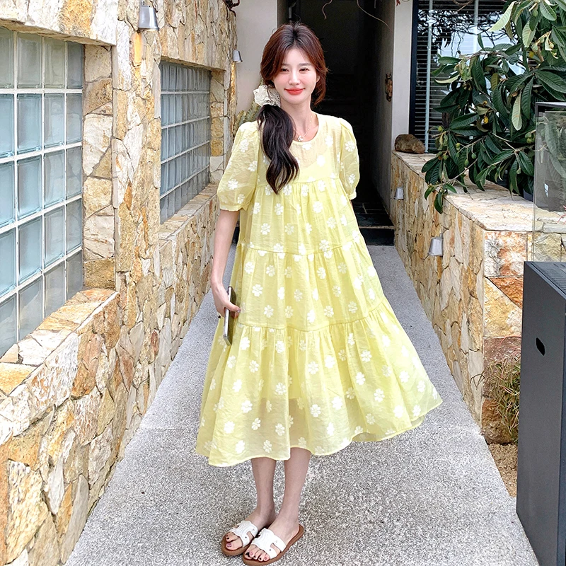 碎花连衣裙女夏季法式高级感气质显瘦宽松遮肚子藏肉碎花裙中长款