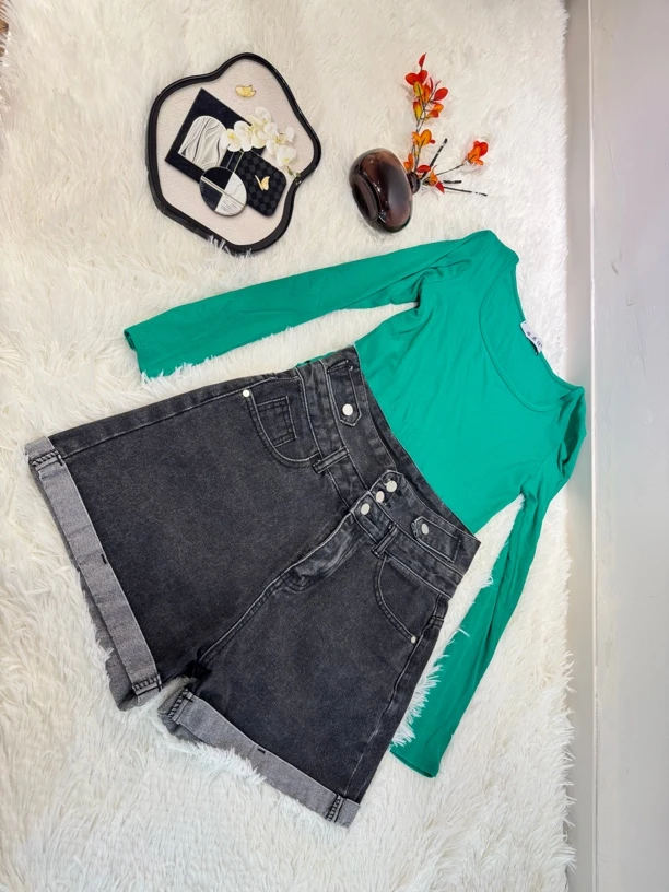 夏季新款高腰双扣牛仔短裤女韩版宽松显瘦百搭阔腿直筒热裤子