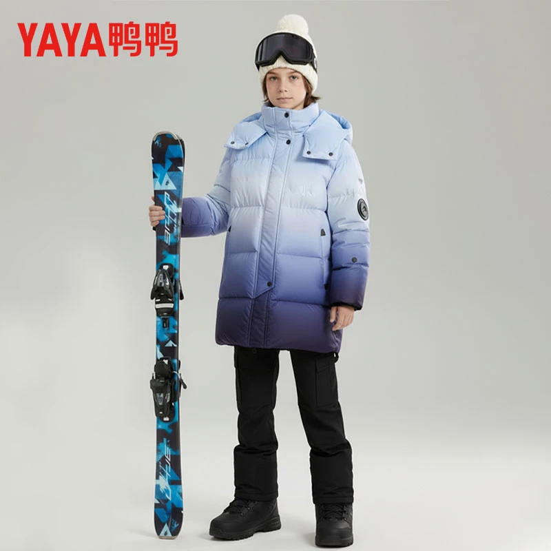 鸭鸭男女童2025冬季新款加厚保暖白鸭绒长款儿童羽绒服外套25765