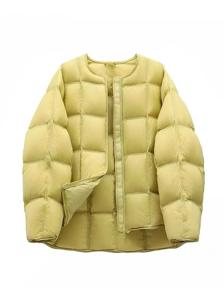[方块小黄鸭圆领版]2025新款韩系圆领泡芙感方块羽绒服