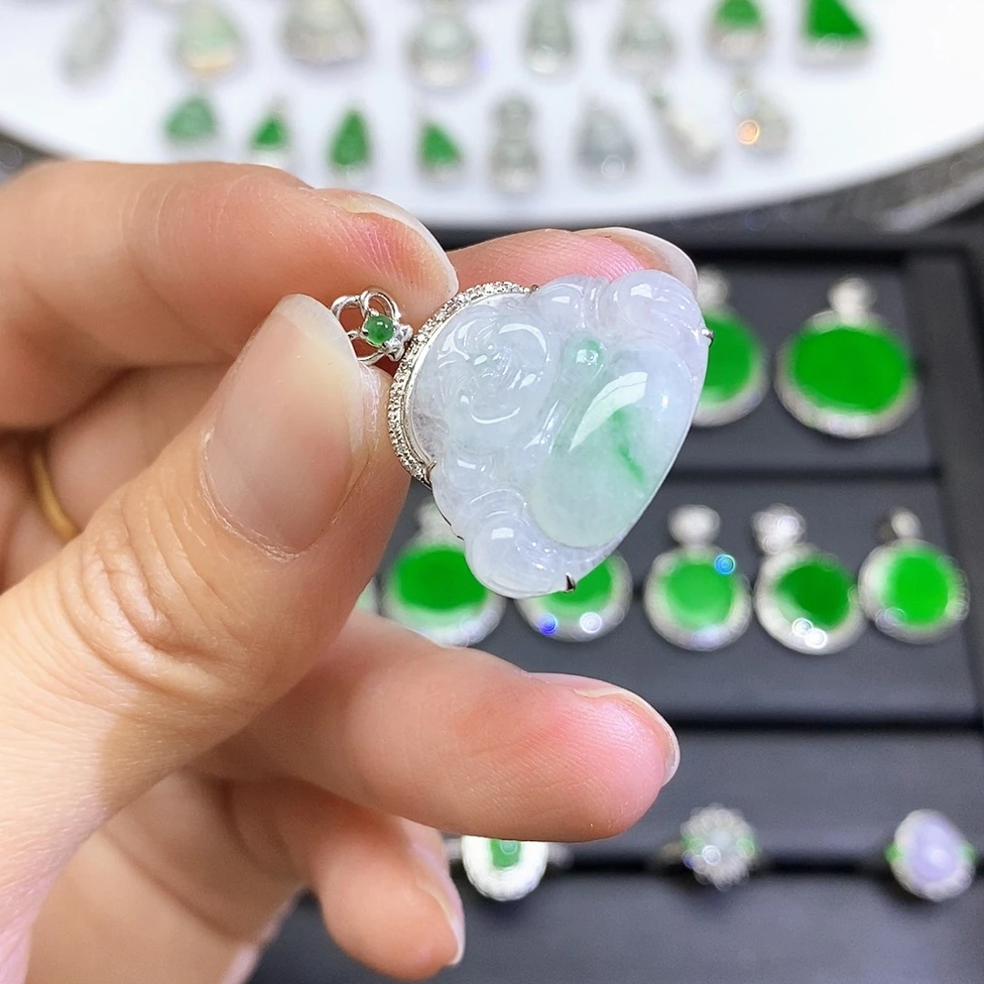 翡翠18K金镶嵌吊坠(不含链)