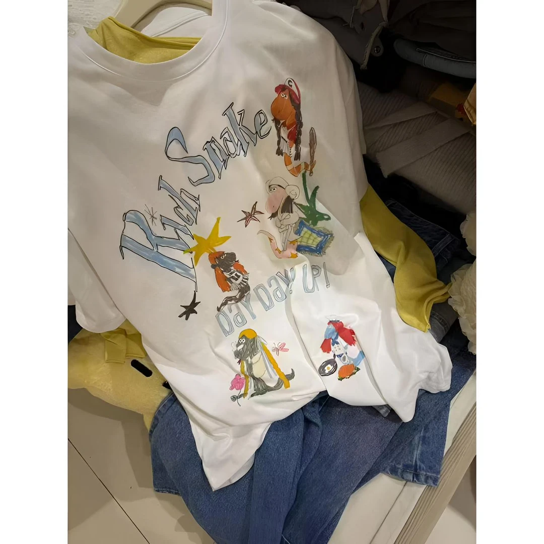 【TOMATO】春夏新款圆领涂鸦印花T恤#2606