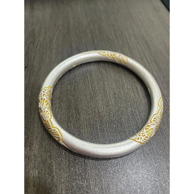 足银手镯 B117足银国风描金梦蝶手镯