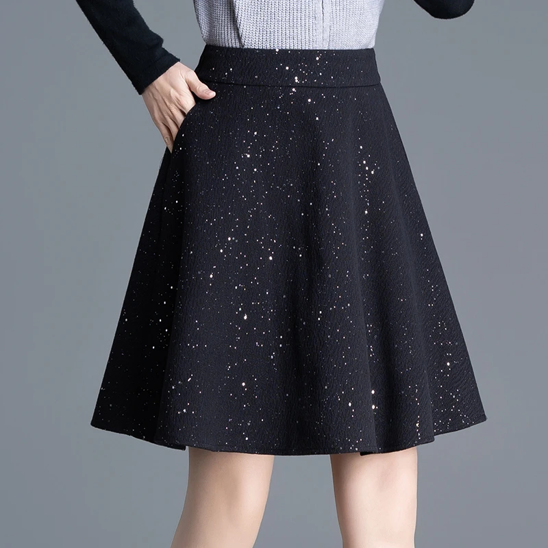 亮片加厚高腰减龄半身裙2025冬季新款韩版时尚洋气小个子A字裙潮
