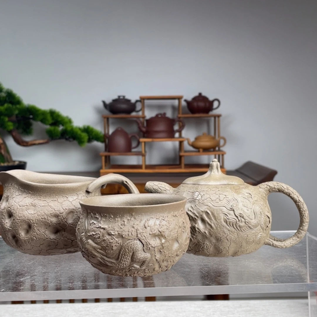 【闪购商品】紫砂茶壶稳****乐青段龙供春三件套壶容量280cc