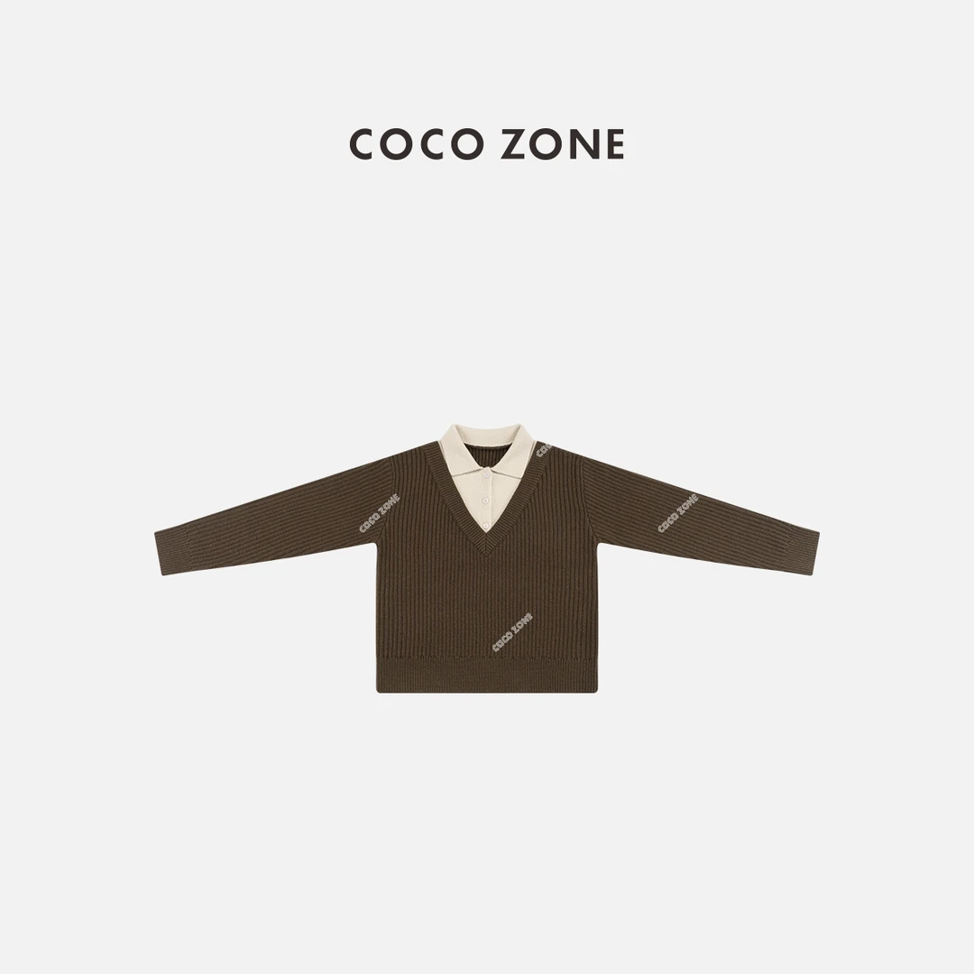 COCO ZONE 刘一一“布朗尼”秋冬小香风假两件翻领针织衫 CC1D2679
