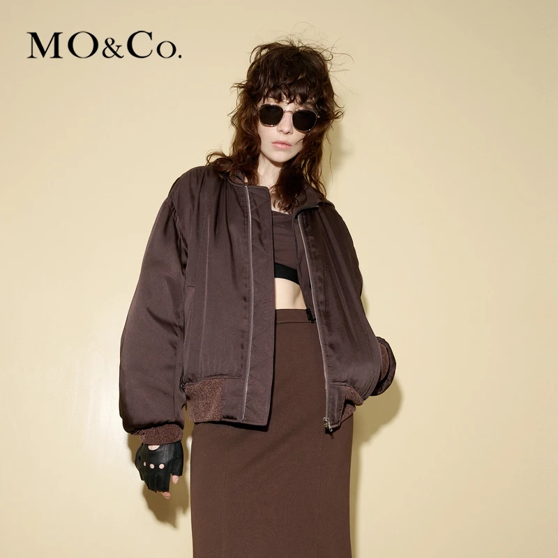 【粉丝专享】MOCO秋机车风宽松短款光泽感羽绒服MBC3EIN004