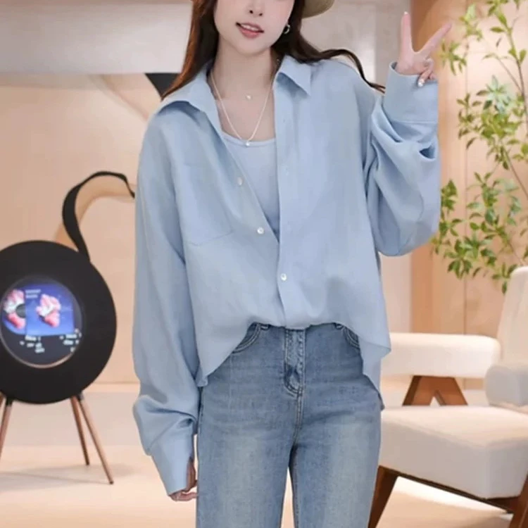 慵懒风显瘦假两件翻领衬衫女2025新款设计感时尚气质减龄休闲衬衣