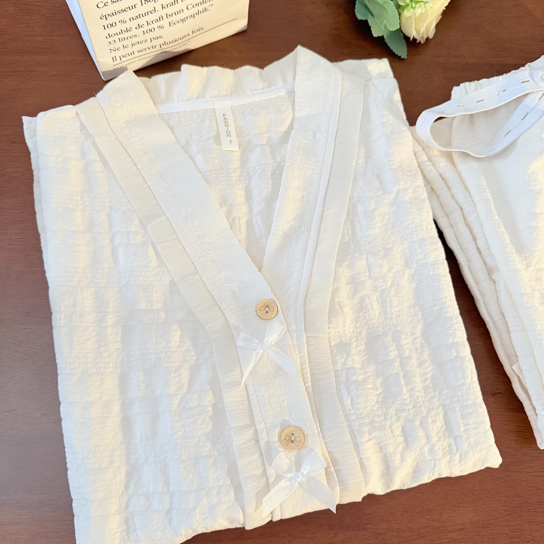 月子服纯棉棉纱夏季薄款透气吸汗哺乳孕妇睡衣6带胸垫7月8可调节