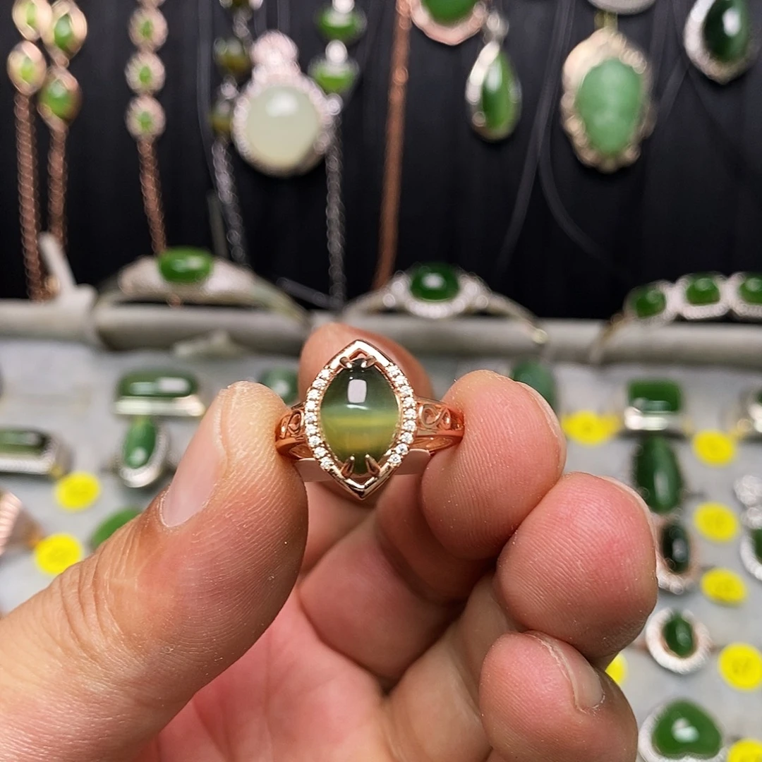 和田玉（碧玉）戒指银S925镶嵌