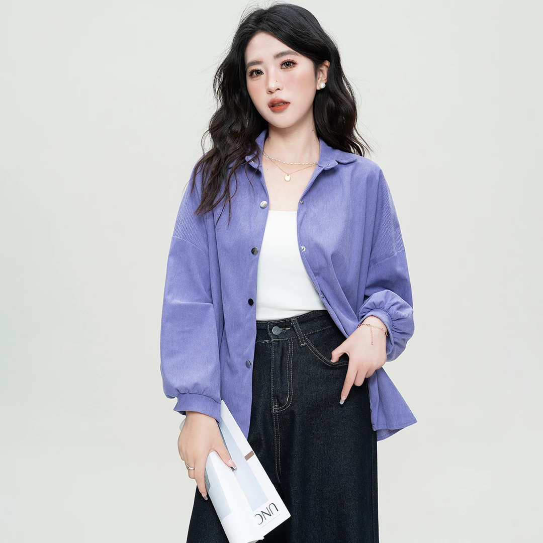 宽松休闲风百搭外套开衫女式衬衣2024新款灯芯绒秋冬外穿上衣潮