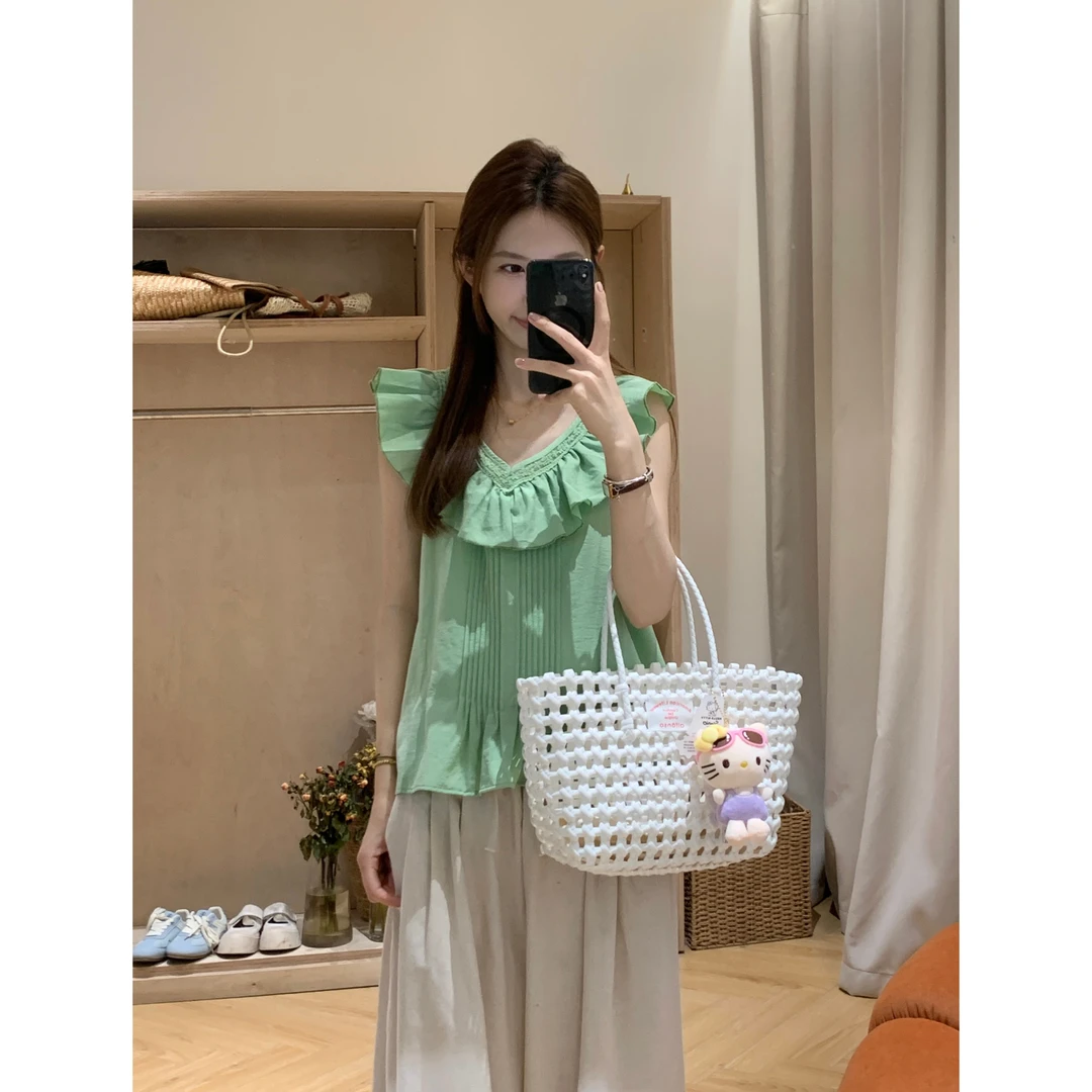 [YS] 绿色花边娃娃领背心韩系小衫~X439