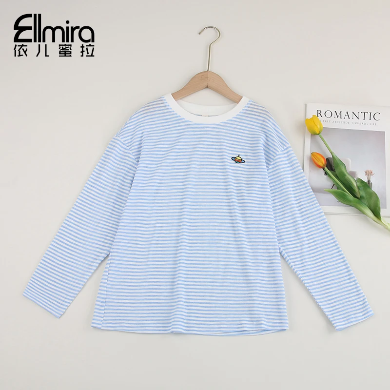 9085女童t恤长袖防晒衣条纹衫夏装儿童上衣学院2025新款洋气薄款