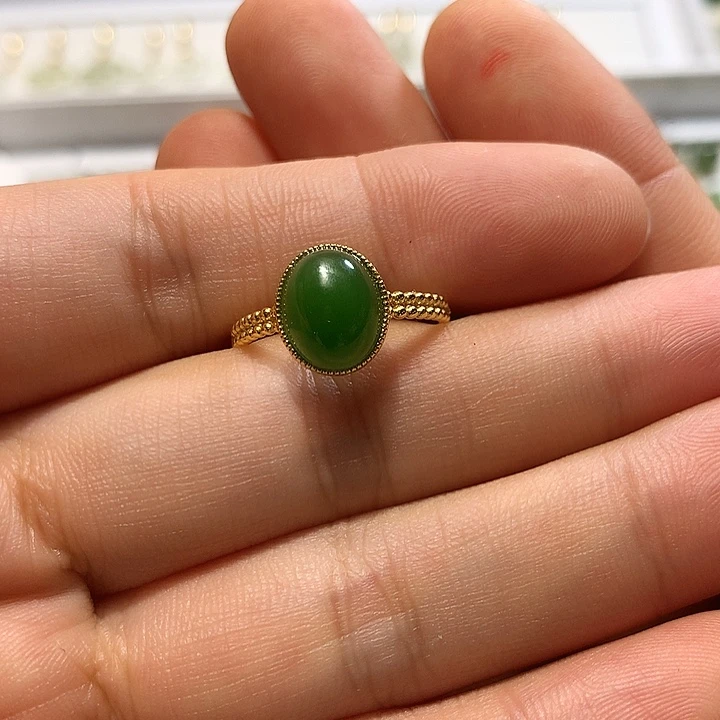 银S925镀金镶嵌戒指和田玉（碧玉）