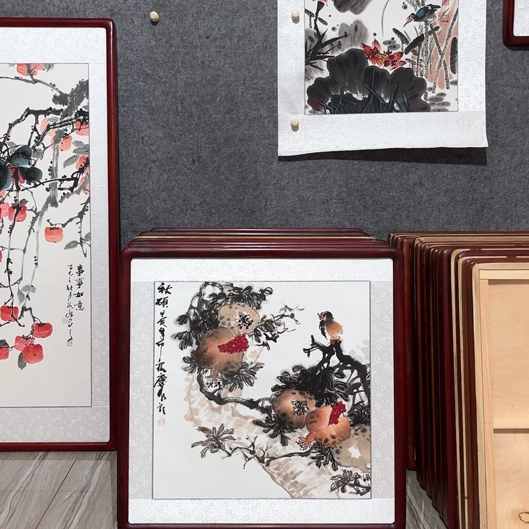 国画书画作品带框63×63
